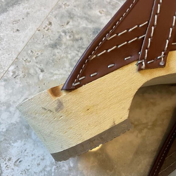 Simson Brown Leather Wood Sole Women's Clogs Slip On Size 38 EU / 7 US - Picture 5 of 10